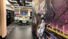 Custom artwork leads into a conference area